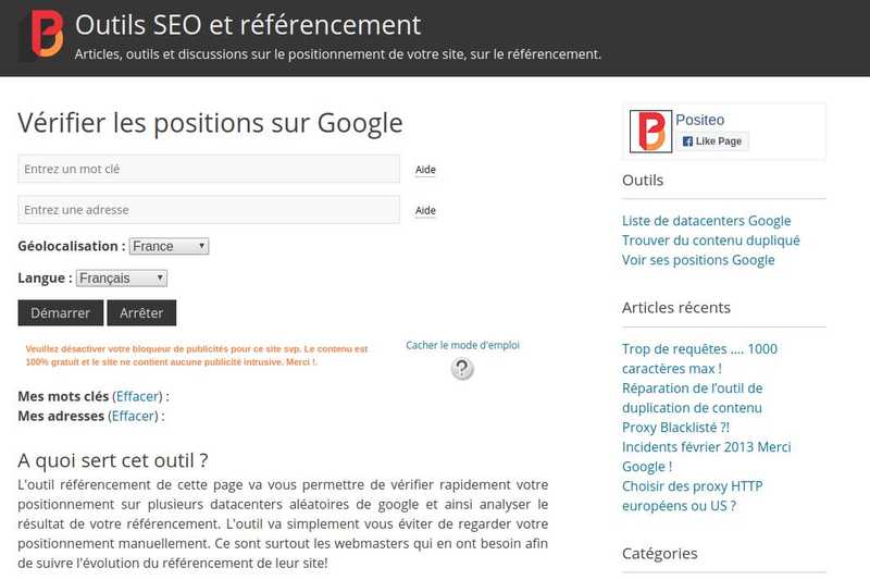 Positeo, outil de suivi de positionnement de site internet